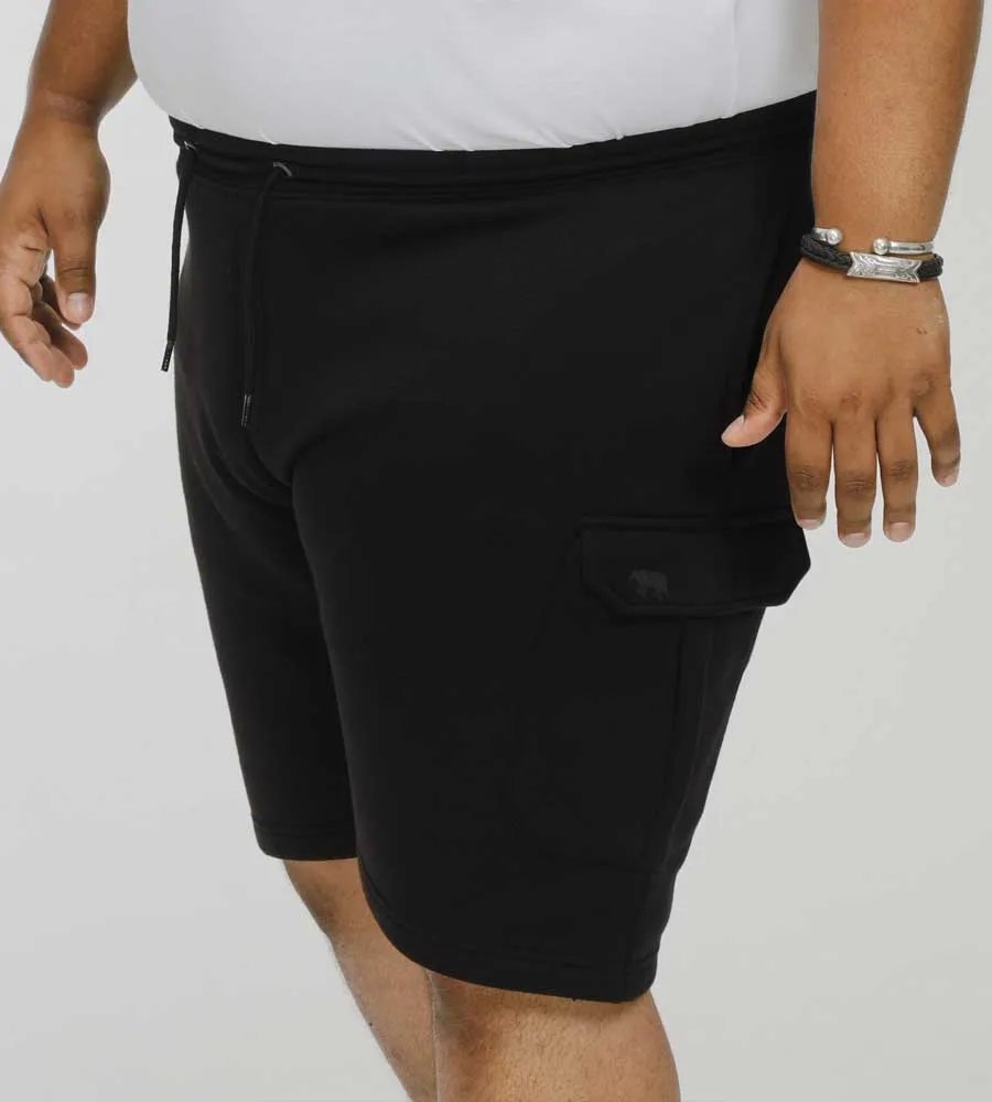 D555 Big Men's Black Fleece Cargo Shorts Elasticated Waist Cyrus 2